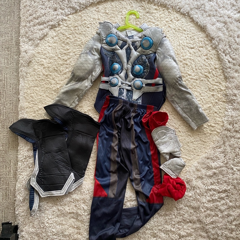 Disney Thor Vibrant Blue and Red Superhero Costume - + sound generating hammer
